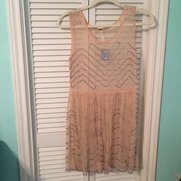 Free People Dresses & Skirts - Peach Free people dress with purple sequence